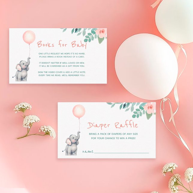 Cute Elephant Girl Baby Shower Books for Baby Enclosure Card (Creator Uploaded)