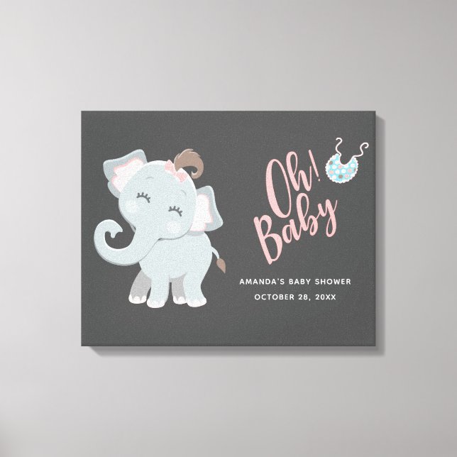 Cute Elephant Girl Baby Shower Canvas Print (Front)