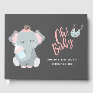 Cute Elephant Girl Baby Shower Guest Book