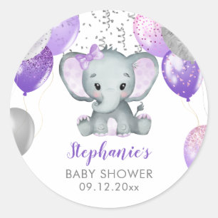 Cute Elephant Girl Balloons Baby Shower Classic Round Sticker