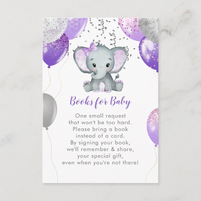 Cute Elephant Girl Balloons Books for Baby Enclosure Card (Front)