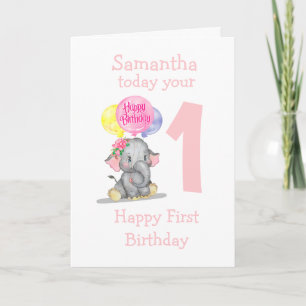 cute elephant girl birthday card