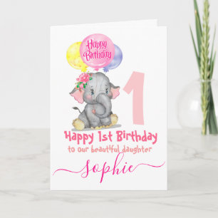 cute elephant girl birthday card