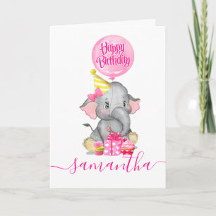 cute elephant girl birthday card
