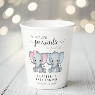 Cute Elephant Girl Boy Twins Baby Shower Paper Cups