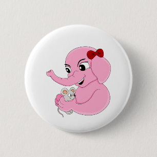 Cute elephant girl cartoon button