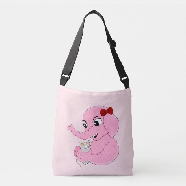 Cute elephant girl cartoon crossbody bag (Front)