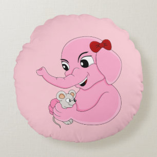 Cute elephant girl cartoon round pillow