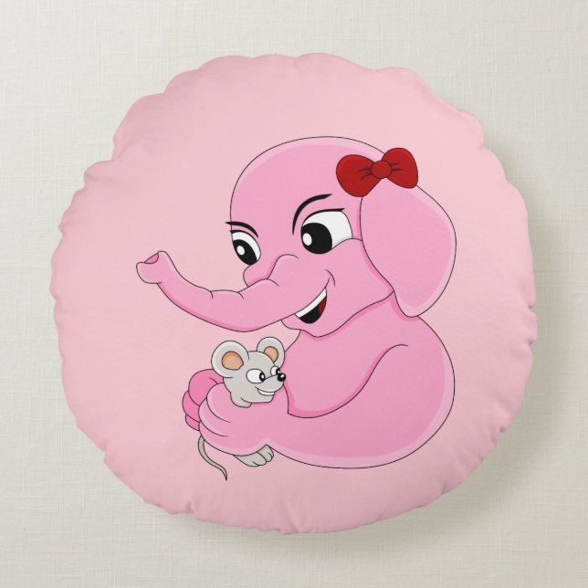 Cute elephant girl cartoon round pillow (Front)