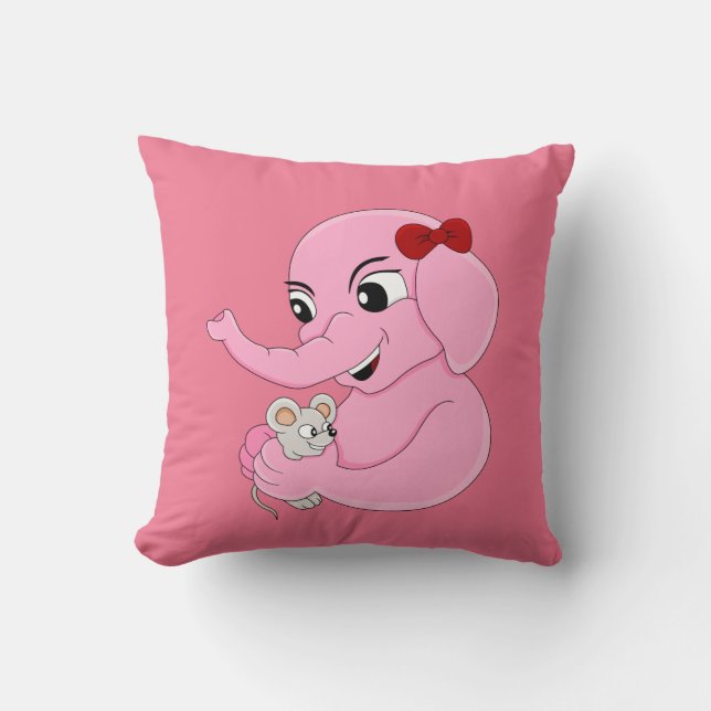 Cute elephant girl cartoon throw pillow (Front)