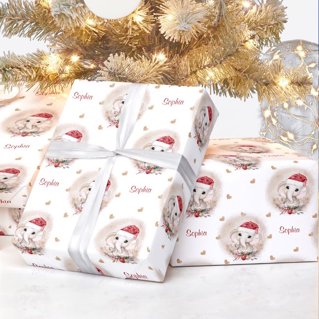 Cute Elephant Girl Christmas Wrapping Paper Name (Cute Elephant Girl Christmas Wrapping Paper Name)