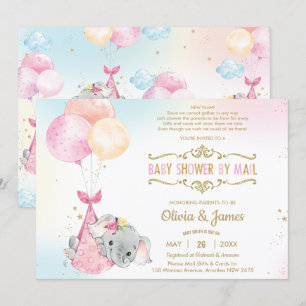 Cute Elephant Girl Virtual Baby Shower by Mail Invitation