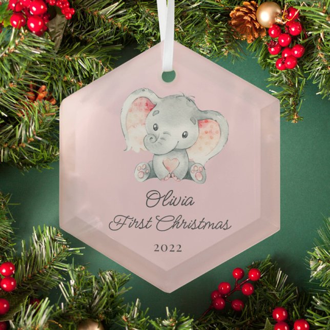 Cute Elephant Girls First Christmas Glass Tree Decoration (Creator Uploaded)