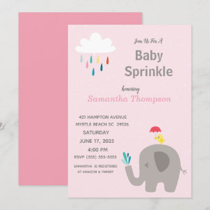 Cute Elephant Girls Pink Baby Sprinkle Shower    Invitation