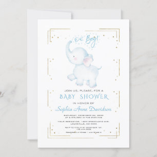 Cute Elephant Gold Glitter Boy Baby Shower Invitation