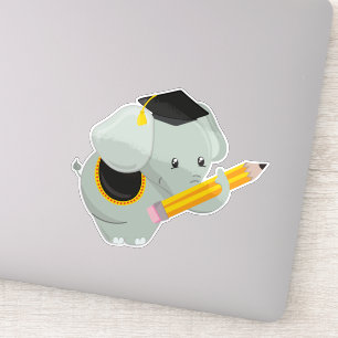 Cute Elephant, Graduation Elephant, School, Pencil