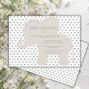 Cute Elephant Green Polkadot Baby Shower  Invitation
