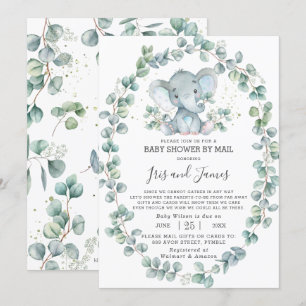 Cute Elephant Greenery Baby Shower by Mail Boy Invitation