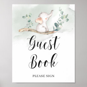 Cute elephant greenery eucalyptus guest book sign