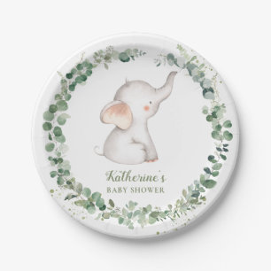 Cute Elephant Greenery Gender Neutral Baby Shower  Paper Plate