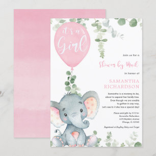Cute elephant greenery girl shower by mail invitation