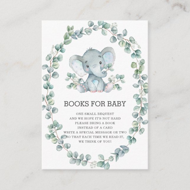 Cute Elephant Greenery Wreath Books for Baby Enclo Enclosure Card (Front)