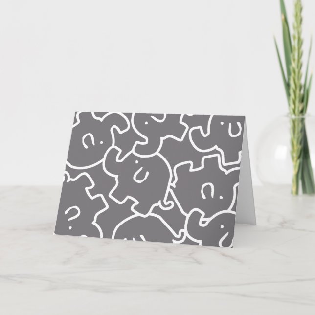 Cute Elephant Grey And White Note Cards (Front)