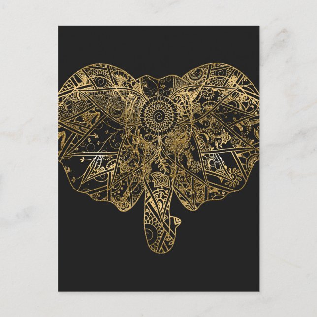 Cute Elephant hand drawn Henna floral Postcard (Front)