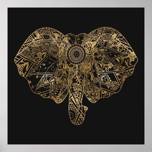 Cute Elephant hand drawn Henna floral Poster (Front)