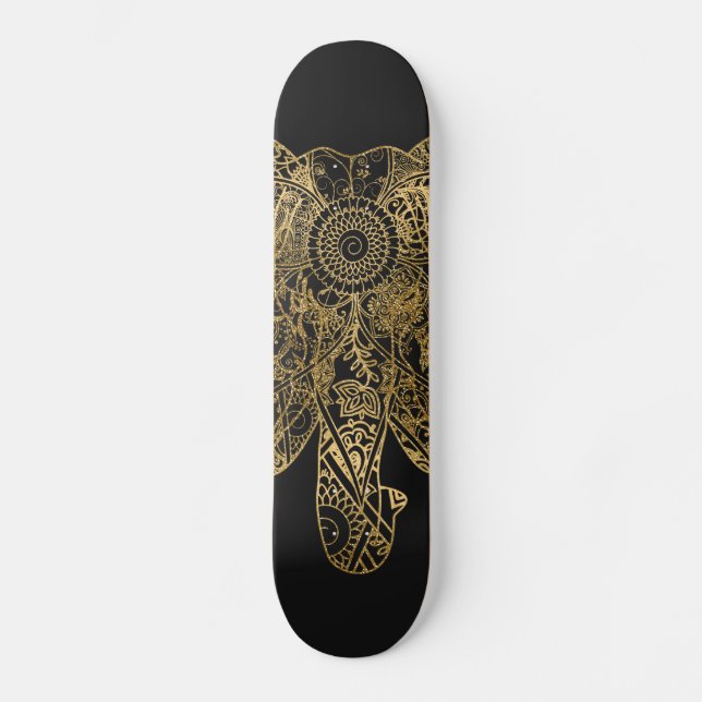 Cute Elephant hand drawn Henna floral Skateboard (Front)