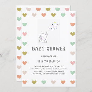 Cute Elephant Hearts Mood Baby Shower Invitation