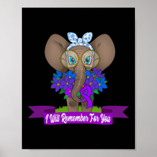 Cute Elephant Heimerheimer Awareness Gift Purple R Poster