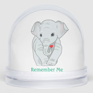 Cute Elephant Holding a Heart on White Snowglobe