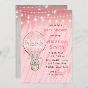 Cute Elephant Hot Air Balloon Baby Shower Invitat Invitation