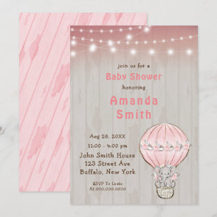 Cute Elephant Hot Air Balloon Baby Shower  Invitation