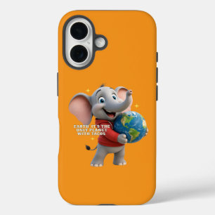 Cute Elephant Hugging the Planet Eco Design iPhone 16 Case