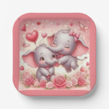 Cute Elephant Hugs,  Hearts & Roses