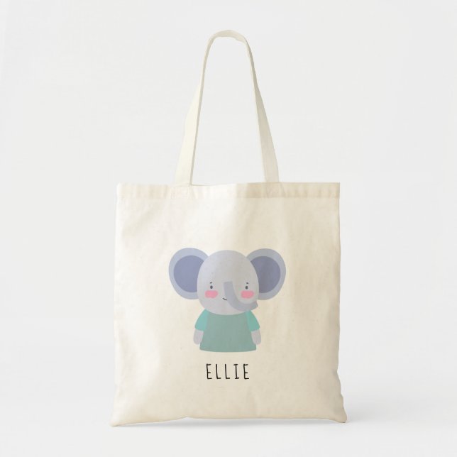 Cute Elephant Illustration - Customisable Tote Bag (Front)