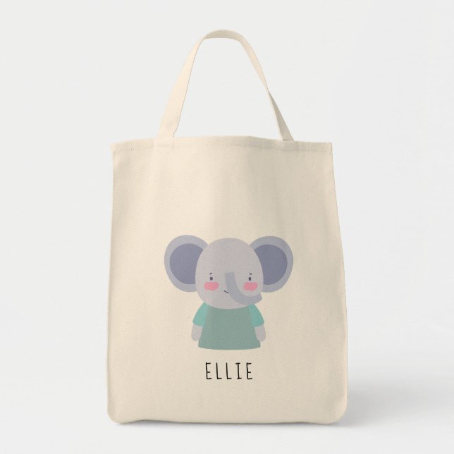 Cute Elephant Illustration - Customisable Tote Bag (Front)