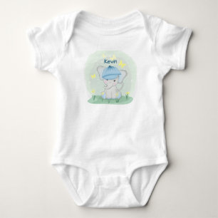 Cute elephant in a flower meadow. baby bodysuit