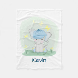 Cute elephant in a flower meadow.  fleece blanket
