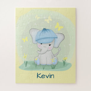 Cute elephant in a flower meadow.  jigsaw puzzle