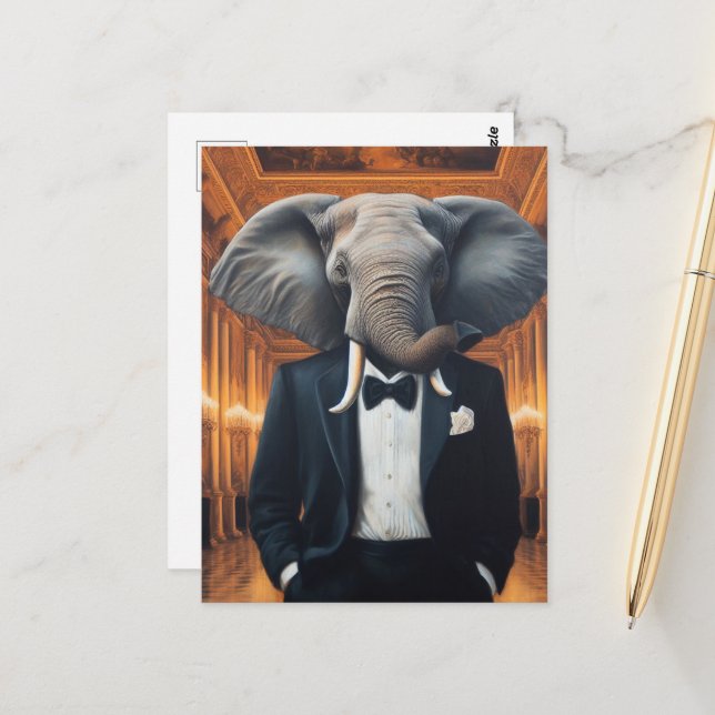 Cute Elephant in a Tux Postcard (Front/Back In Situ)
