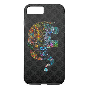 Cute Elephant In Colourful Glitter On Black iPhone 8 Plus/7 Plus Case