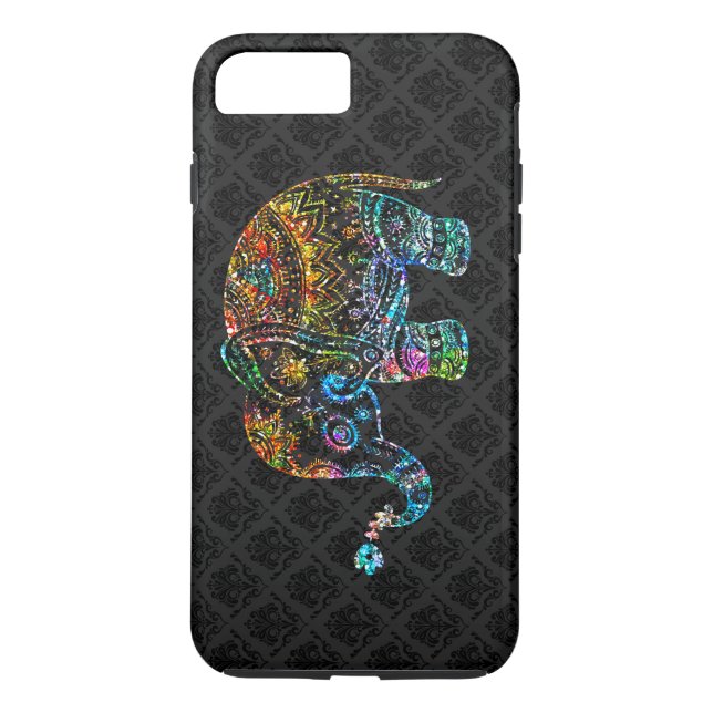 Cute Elephant In Colourful Glitter On Black Case-Mate iPhone Case (Back)