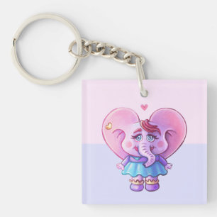 Cute Elephant In Love  Key Ring
