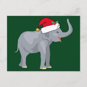 Cute Elephant in Santa Hat Green Christmas Holiday Postcard