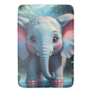 Cute Elephant in the Rain Bath Mat