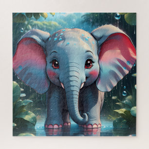 Cute Elephant in the Rain Jigsaw Puzzle