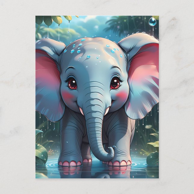 Cute Elephant in the Rain Postcard (Front)